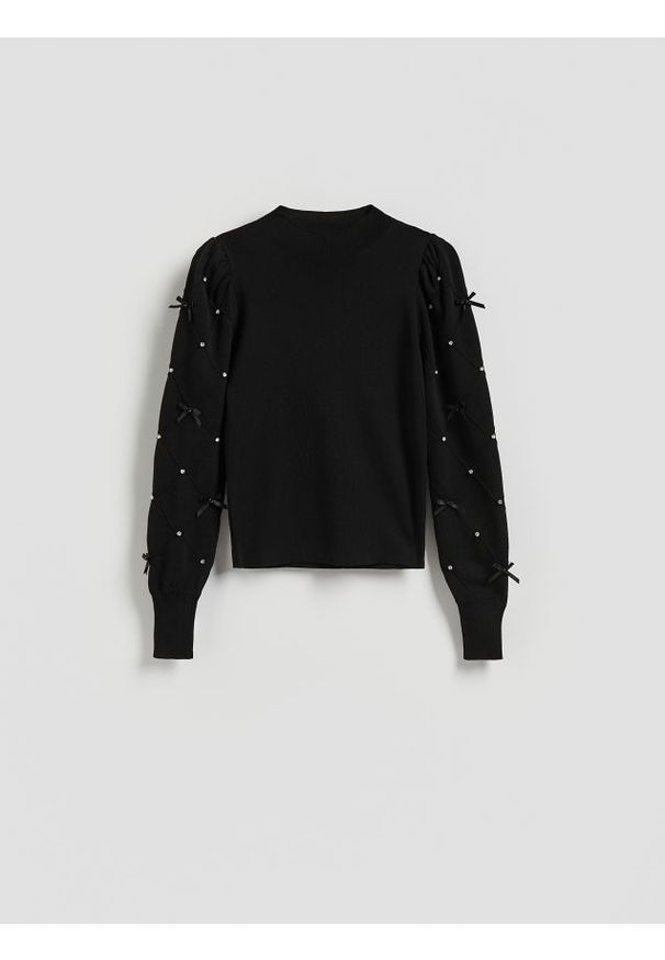 Reserved - Bluzka z aplikacjami - czarny. Kolor: czarny. Materiał: wiskoza, dzianina. Wzór: aplikacja
