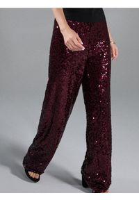 Sinsay - Spodnie wide leg z błyszczącymi cekinami - bordowy. Kolor: czerwony #1