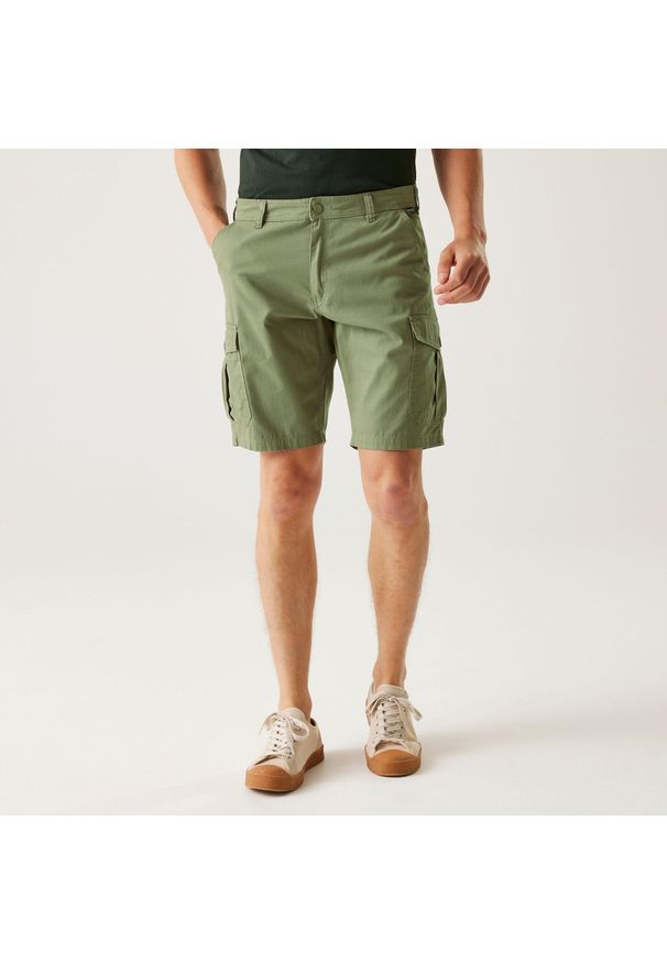 Regatta - Spodenki turystyczne męskie Ruwan. Kolor: zielony. Materiał: tkanina, bawełna. Sport: turystyka piesza