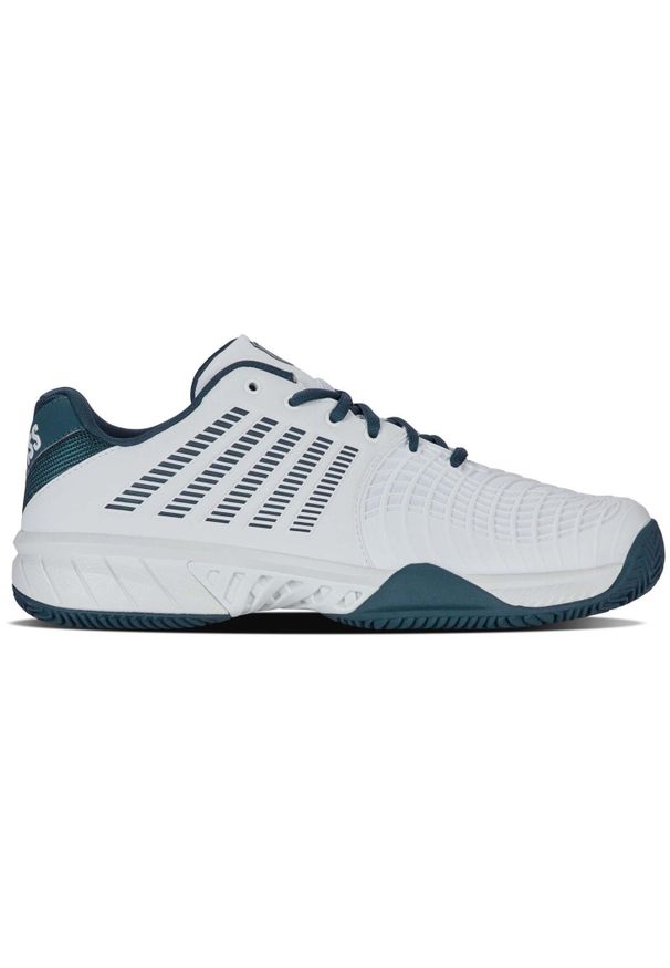 Buty do tenisa męskie K-Swiss Express Light 3. Kolor: biały, wielokolorowy, niebieski. Materiał: materiał, syntetyk. Szerokość cholewki: normalna. Sport: tenis