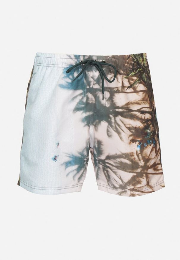 Born2be - Ciemnozielone Kąpielówki ze Wzorem Palm Lillemea. Kolor: zielony
