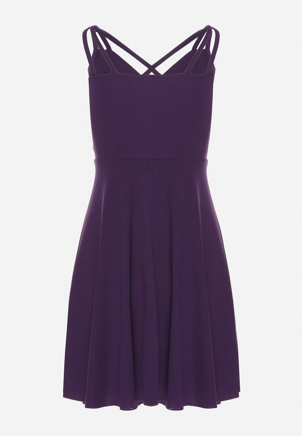 Born2be - Fioletowa Rozkloszowana Sukienka z Ozdobnymi Paskami Redaina. Kolor: fioletowy. Długość rękawa: na ramiączkach. Styl: elegancki