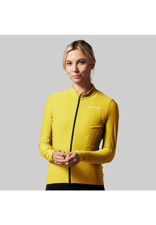 ACELERA - Ciepła damska koszulka kolarska z długim rękawem. Kolor: żółty. Materiał: materiał. Długość rękawa: długi rękaw. Długość: długie. Sport: kolarstwo