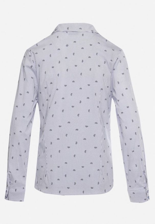 Born2be - Niebieska Koszula o Taliowanym Fasonie z Delikatnym Wzorem Starley. Okazja: na spotkanie biznesowe, do pracy, na co dzień. Kolor: niebieski. Materiał: jeans. Długość rękawa: długi rękaw. Długość: długie. Styl: biznesowy, elegancki, casual