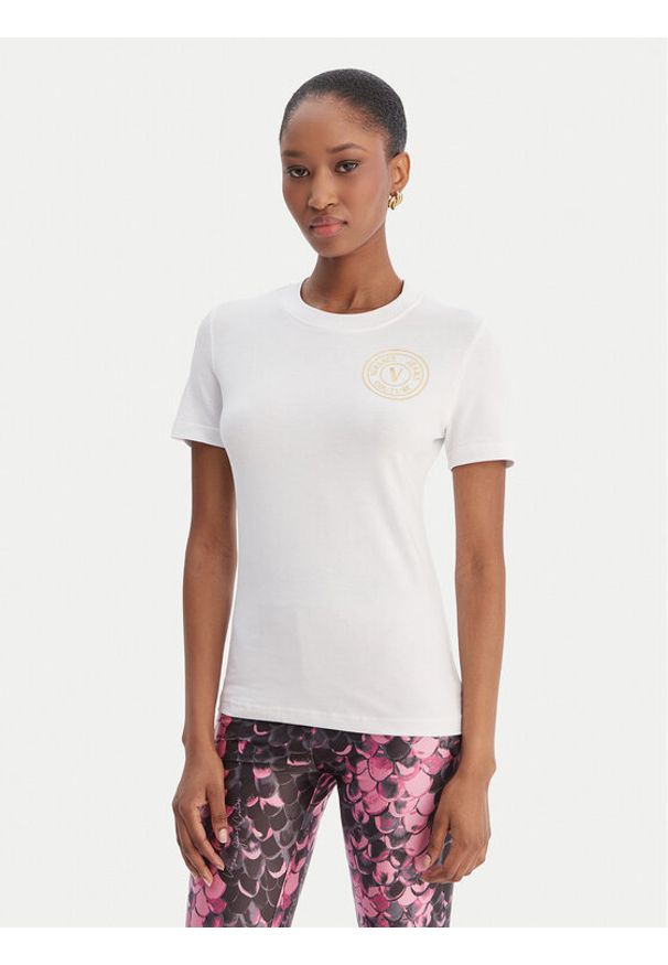 Versace Jeans Couture T-Shirt 80HAHT02 CJ03T Biały Slim Fit. Kolor: biały. Materiał: bawełna