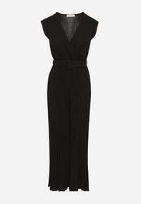 Born2be - Czarny Kombinezon o Kopertowym Kroju z Plisami i Paskiem w Talii Salivania. Okazja: na co dzień. Kolor: czarny. Styl: elegancki, casual #3