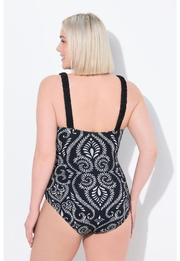 ULLA POPKEN - Damski Strój kąpielowy paisley marszczenie miękkie miseczki. Kolekcja: plus size. Kolor: czarny. Materiał: poliester, elastan, poliamid, materiał. Wzór: paisley