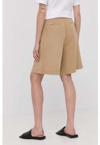 MAX&Co. szorty damskie kolor beżowy gładkie high waist. Stan: podwyższony. Kolor: beżowy. Materiał: tkanina. Wzór: gładki #2
