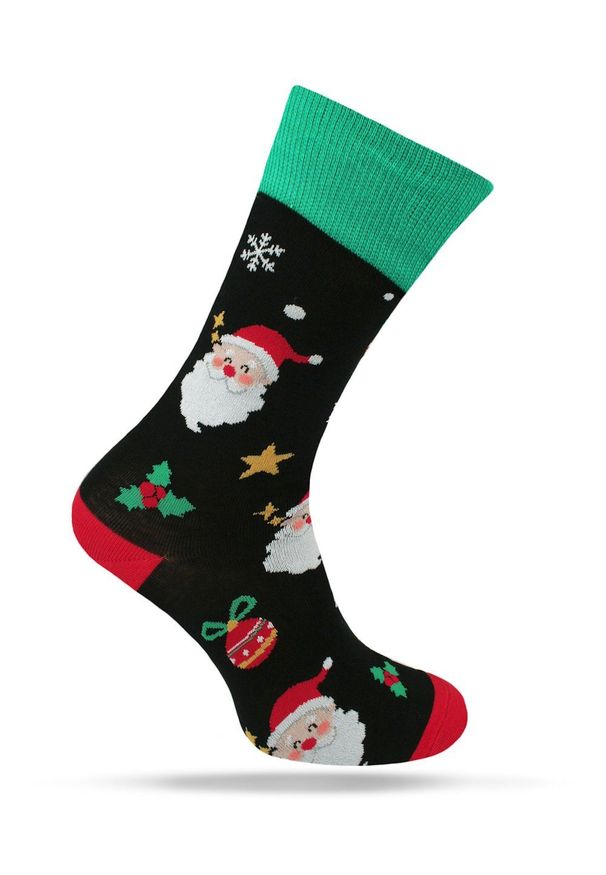 Świąteczne Skarpetki - Alties - Mikołaj na Czarnym Tle. Kolor: wielokolorowy. Materiał: poliester, bawełna, elastan