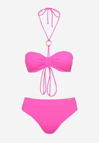 Renee - Fuksjowe Bikini Figi i Usztywniany Biustonosz z Regulowanymi Ramiączkami Ozdobiony Sznurkiem Rosbia. Kolor: różowy. Wzór: aplikacja #4