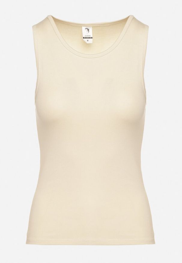 Born2be - Beżowy Tank Top w Stylu Basic Liserisea. Okazja: na imprezę, na co dzień. Kolor: beżowy. Materiał: jeans. Długość rękawa: na ramiączkach. Styl: casual, elegancki