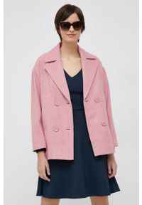 Sisley płaszcz z domieszką wełny kolor różowy przejściowy dwurzędowy. Okazja: na co dzień. Kolor: różowy. Materiał: wełna. Styl: casual, klasyczny #1