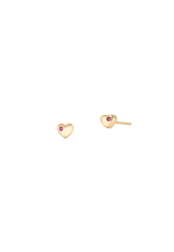 W.KRUK - Kolczyki złote serce z różowymi cyrkoniami. Materiał: złote. Kolor: różowy, wielokolorowy, złoty. Kamień szlachetny: cyrkonia