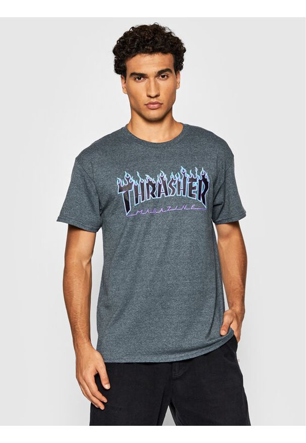 Thrasher T-Shirt Flame Granatowy Regular Fit. Kolor: niebieski. Materiał: bawełna