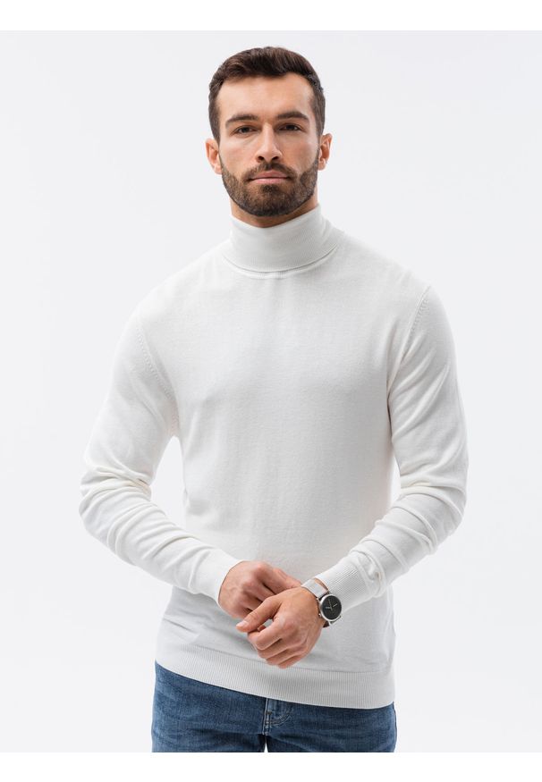 Ombre Clothing - Sweter męski z golfem - biały V3 E179 - XXL. Typ kołnierza: golf. Kolor: biały. Materiał: nylon, wiskoza