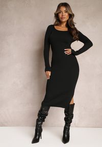 Renee - Czarna Dzianinowa Sukienka Midi z Długim Rękawem Rohesa. Kolor: czarny. Materiał: dzianina. Długość rękawa: długi rękaw. Długość: midi #4
