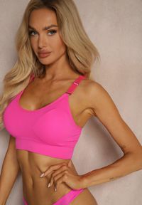Renee - Fuksjowy Biustonosz w Typie Sportowego Topu z Koronką Nevenelle. Kolor: różowy. Materiał: koronka. Wzór: koronka #4