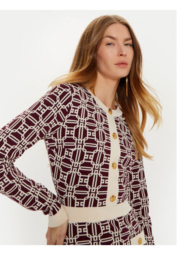Elisabetta Franchi Sukienka dzianinowa AM-31B-47E2-V440 Bordowy Slim Fit. Kolor: czerwony. Materiał: wiskoza