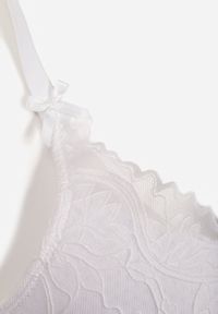 Born2be - Biały Biustonosz Koronkowy z Kokardkami Themikaia. Kolor: biały. Materiał: koronka #4