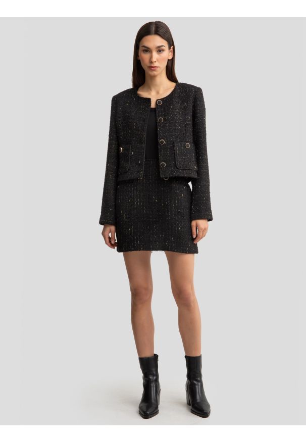 Big-Star - Spódnica damska mini z dodatkiem wełny czarna Felicia 906. Kolor: czarny. Materiał: wełna. Sezon: zima, jesień. Styl: elegancki, klasyczny