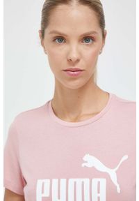 Puma t-shirt bawełniany kolor różowy. Kolor: różowy. Materiał: bawełna. Wzór: nadruk #5
