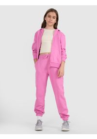 4f - 4F Bluza dresowa rozpinana z kapturem dziewczęca - różowa 146 (10-11 lat). Okazja: na co dzień. Typ kołnierza: kaptur. Kolor: różowy. Materiał: dresówka. Wzór: gładki, ze splotem. Sezon: lato. Styl: casual, sportowy #2