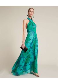 Luisa Spagnoli - LUISA SPAGNOLI - Turkusowa sukienka z kwiatowym printem Penny. Kolor: zielony. Materiał: jedwab. Wzór: kwiaty, nadruk. Typ sukienki: rozkloszowane. Styl: wakacyjny. Długość: maxi #4