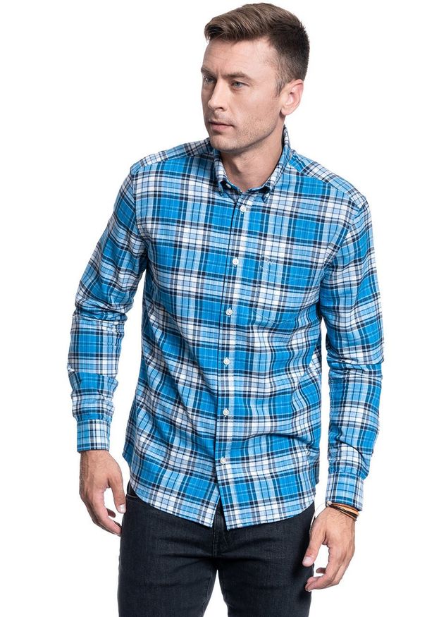 Wrangler - KOSZULA MĘSKA WRANGLER LS 1PKT BUTTON DOWN PARISIAN BLUE W5A3BMX96 112130022. Typ kołnierza: button down