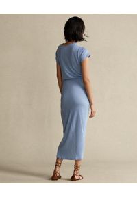Ralph Lauren - RALPH LAUREN - Lniana sukienka w kolorze niebieskim midi Straight fit. Typ kołnierza: polo. Kolor: niebieski. Materiał: len. Wzór: aplikacja. Długość: midi #4