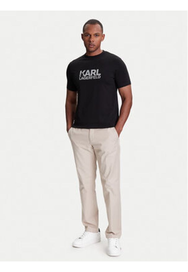 Karl Lagerfeld - KARL LAGERFELD T-Shirt 755087 553235 Czarny Regular Fit. Typ kołnierza: dekolt w karo. Kolor: czarny. Materiał: bawełna