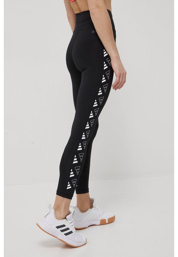 adidas Performance legginsy treningowe Opt 3Bar H64191 damskie kolor czarny z nadrukiem. Kolor: czarny. Materiał: skóra, poliester, dzianina, materiał. Wzór: nadruk. Sport: fitness