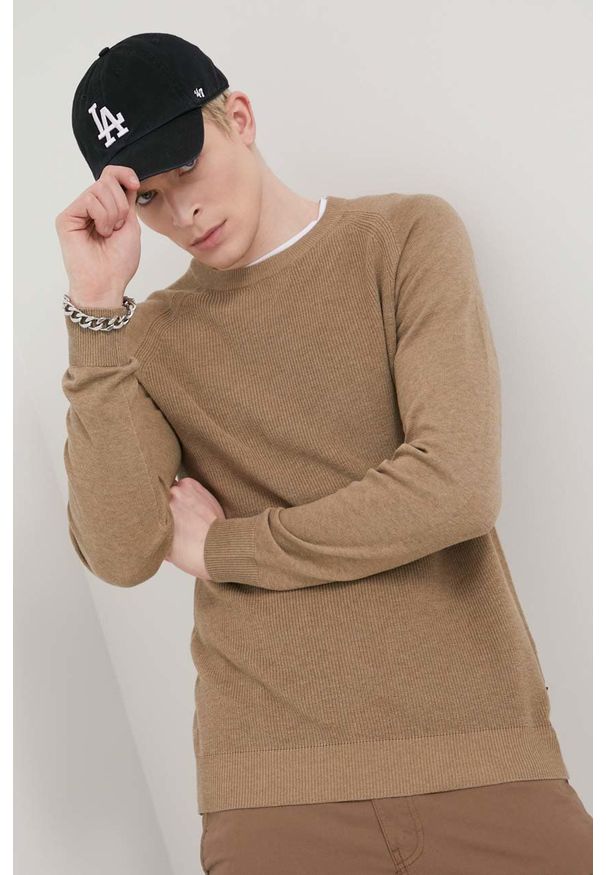 Premium by Jack&Jones sweter męski kolor zielony. Kolor: fioletowy. Materiał: poliester, materiał. Długość rękawa: raglanowy rękaw