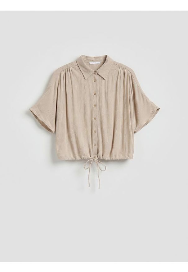Reserved - Wiskozowa koszula z wiązaniem - beżowy. Kolor: beżowy. Materiał: wiskoza