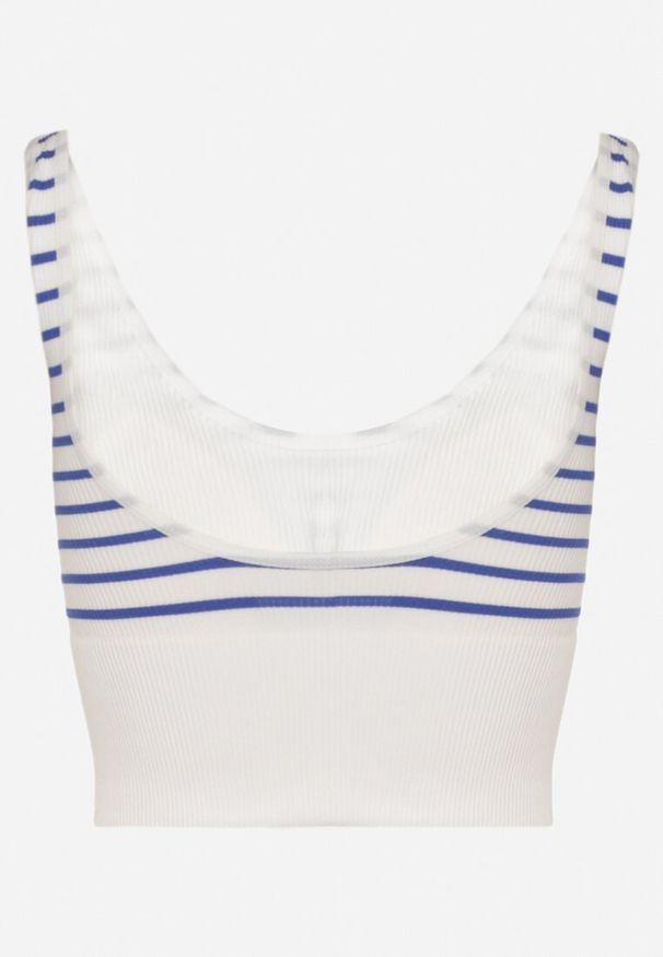 Born2be - Biało-Niebieski Tank Top w Paski z Prążkowanej Tkaniny Sesillia. Okazja: na co dzień. Kolor: niebieski. Materiał: prążkowany, tkanina. Wzór: paski. Styl: casual, klasyczny, elegancki