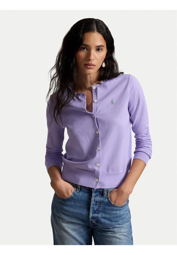 Polo Ralph Lauren Kardigan 211971871505 Fioletowy jasny Regular Fit. Typ kołnierza: polo. Kolor: fioletowy. Materiał: bawełna