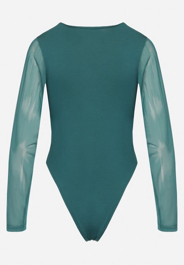 Born2be - Zielone Wiskozowe Body z Prześwitującymi Wstawkami Zapinane na Haftki Mailita. Okazja: na co dzień. Kolor: zielony. Materiał: wiskoza. Długość rękawa: długi rękaw. Długość: długie. Styl: casual, wizytowy