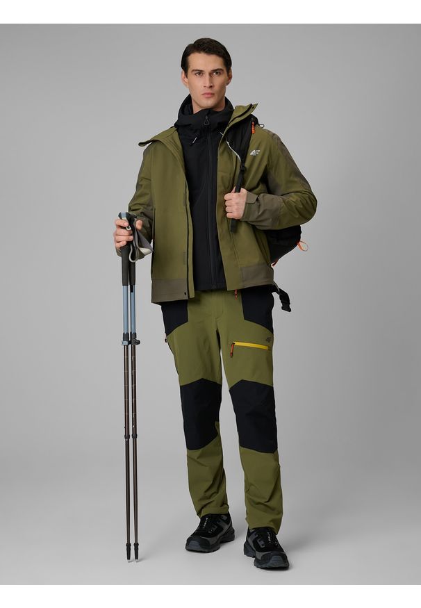 4f - 4F Kurtka trekkingowa membrana 8000 męska - khaki L. Kolor: brązowy, oliwkowy, wielokolorowy. Materiał: materiał. Długość: długie. Sport: turystyka piesza