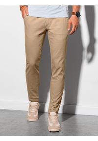 Ombre Clothing - Spodnie męskie chino P156 - beżowe - XXL. Okazja: na co dzień. Kolor: beżowy. Materiał: bawełna, tkanina, elastan. Styl: casual, klasyczny #4