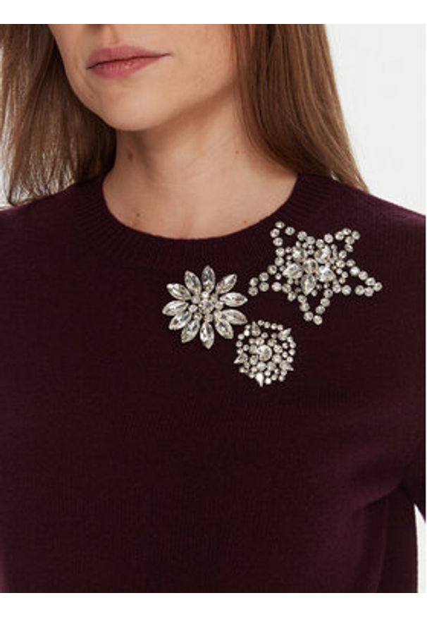 KAOS Sweter RI1KT022 Bordowy Regular Fit. Kolor: czerwony. Materiał: wełna