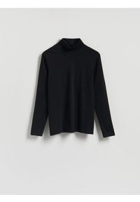 Reserved - Bawełniany longsleeve z golfem - czarny. Typ kołnierza: golf. Kolor: czarny. Materiał: bawełna. Długość rękawa: długi rękaw