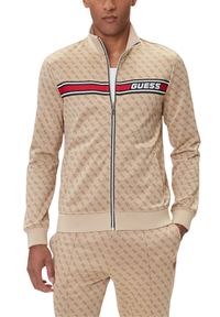 Guess - GUESS Beżowa rozpinana męska bluza w monogram Korbin, Rozmiar S. Okazja: na co dzień. Kolor: beżowy. Styl: casual, sportowy #4