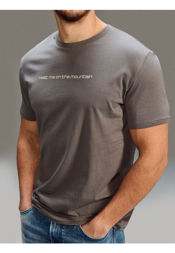 Sinsay - Bawełniana koszulka z napisem - szary. Kolor: szary. Materiał: bawełna. Wzór: napisy