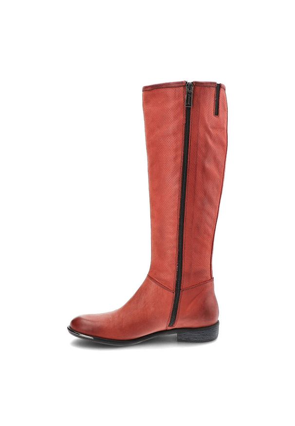 Czerwone Kozaki Carinii Damskie Modne Skórzane Buty. Kolor: czerwony. Materiał: skóra. Szerokość cholewki: normalna. Obcas: na obcasie. Styl: elegancki. Wysokość obcasa: średni