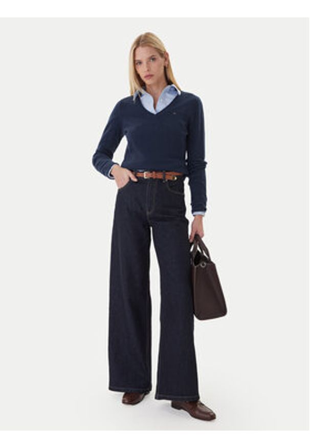 TOMMY HILFIGER - Tommy Hilfiger Sweter WW0WW43505 Granatowy Regular Fit. Kolor: niebieski. Materiał: wełna