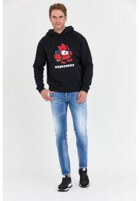 DSQUARED2 Czarna bluza męska leaf buddy z kapturem, Rozmiar L. Typ kołnierza: kaptur. Kolor: czarny