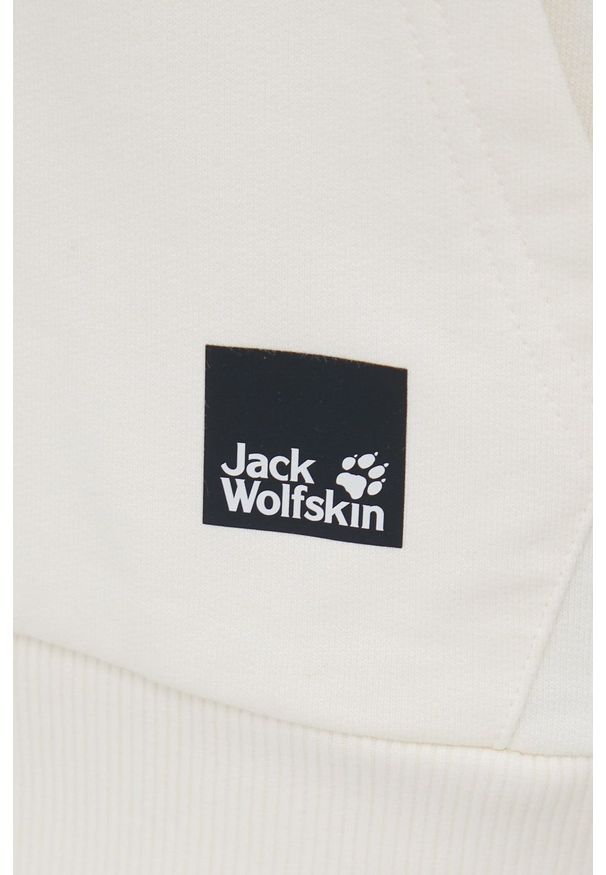 Jack Wolfskin bluza bawełniana męska kolor beżowy z kapturem gładka. Typ kołnierza: kaptur. Kolor: beżowy. Materiał: bawełna. Wzór: gładki