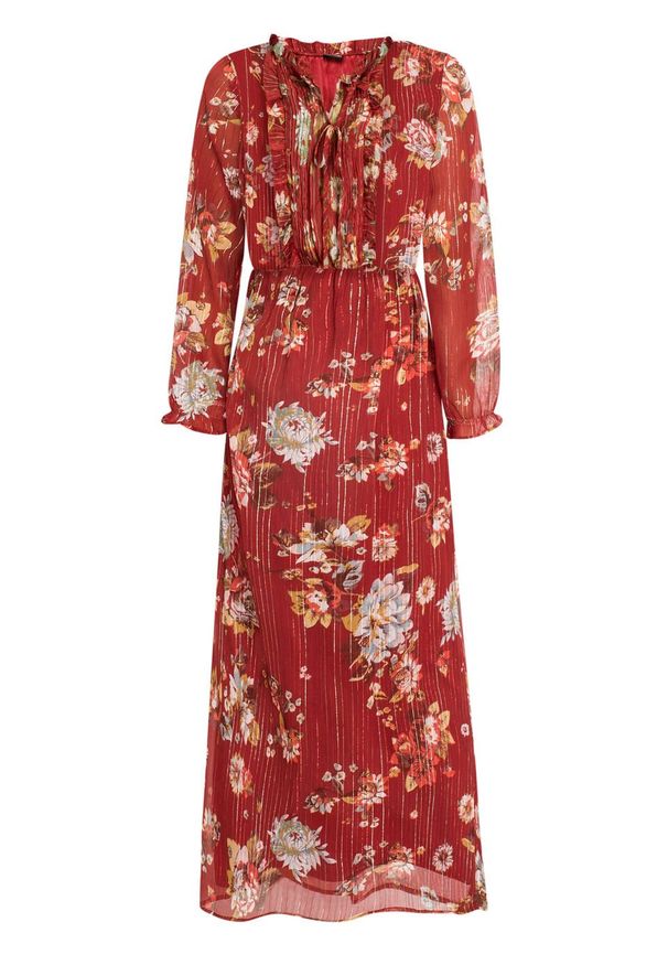 Długa sukienka z nadrukiem bonprix czerwonobrązowy w kwiaty. Kolor: czerwony. Wzór: nadruk, kwiaty. Długość: maxi