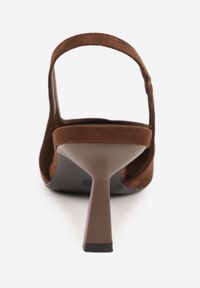 Born2be - Ciemnobrązowe Czółenka VICES na Klepsydrowej Szpilce z Odkrytą Piętą Azisera. Kolor: brązowy. Materiał: jeans. Styl: elegancki #7