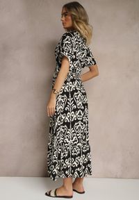 Renee - Czarna Wiskozowa Sukienka z Abstrakcyjnym Wzorem Tuledia. Okazja: na co dzień, na imprezę, na spacer. Kolor: czarny. Materiał: wiskoza. Sezon: lato. Styl: casual, elegancki #4