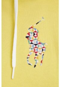 Polo Ralph Lauren bluza bawełniana damska kolor żółty z kapturem z aplikacją. Okazja: na co dzień. Typ kołnierza: polo, kaptur. Kolor: żółty. Materiał: bawełna. Długość rękawa: długi rękaw. Długość: długie. Wzór: aplikacja. Styl: casual